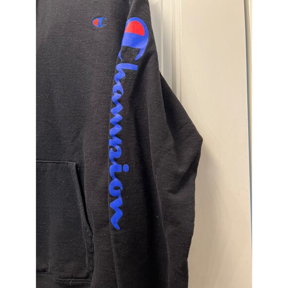 Champion‎ Men’s Long Sleeve Pullover Drawstring Hooded Sweatshirt Size M Black - Picture 3 of 4